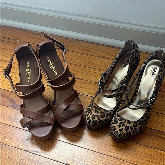 Mossimo Supply Co. Shoes - Both pairs for sale. Mossimo Brown Strappy Sandals and Wild Diva Leopard Heels